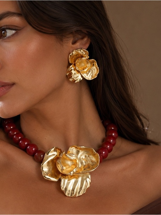 Zara Jewelry - Chunky Beaded Necklace and Gold Earrings jewelry set
